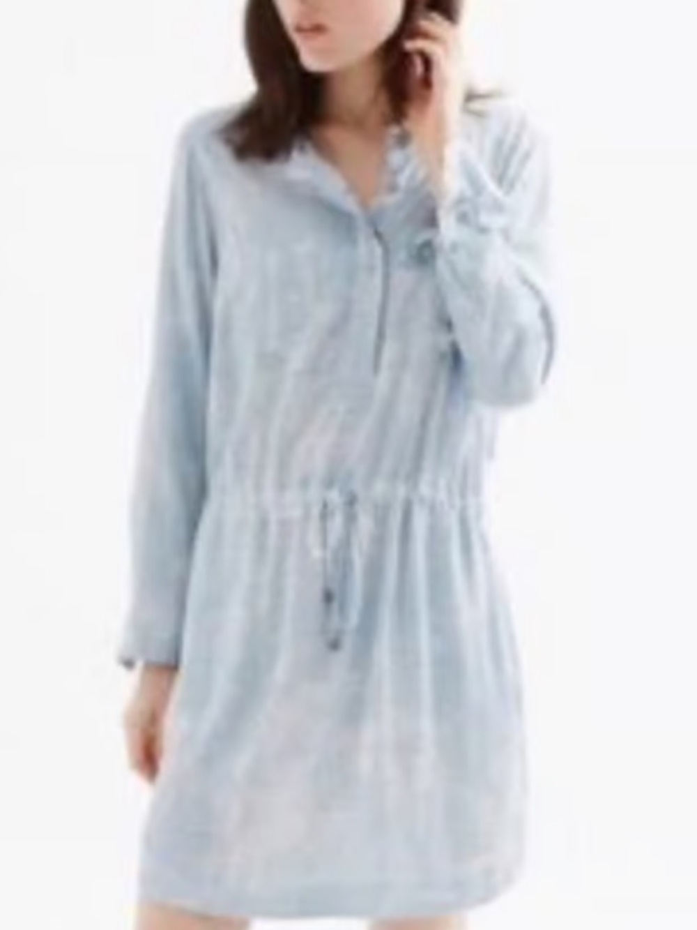 Lou and grey Light Blue Long Sleeve Drawstring Shirt Dress, Medium
